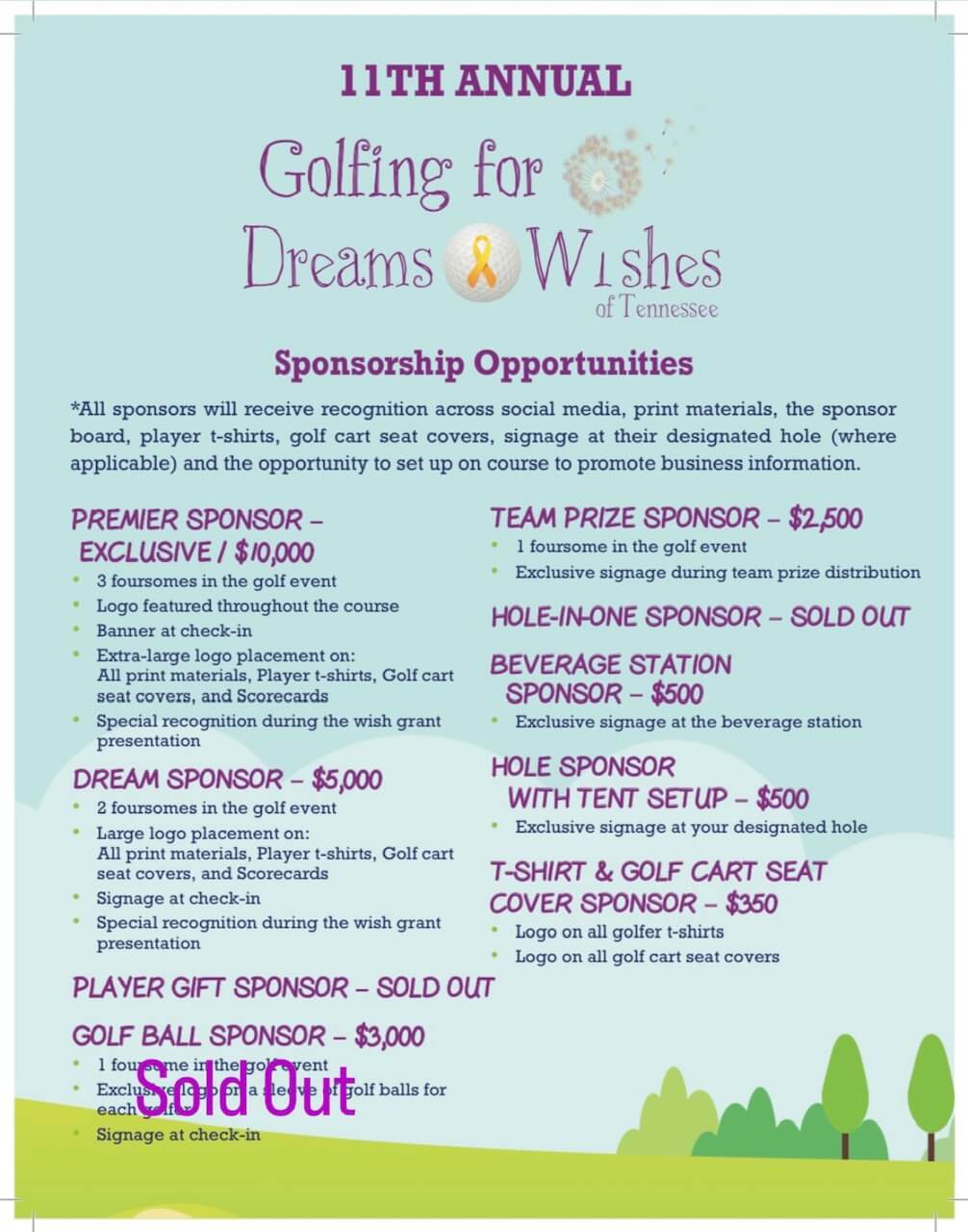 11th Annual Golfing for Dreams and Wishes Sponsorship Opportunities